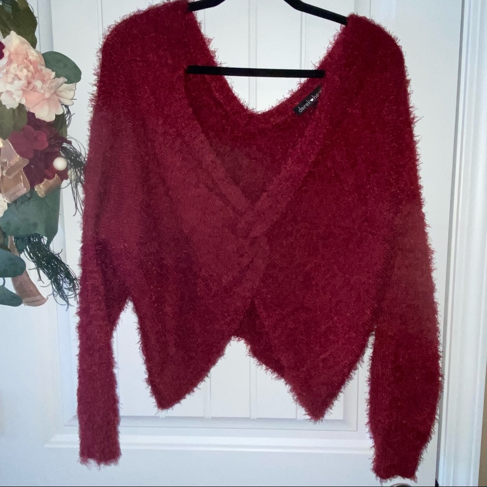 Derek Heart Red Fuzzy Sweater